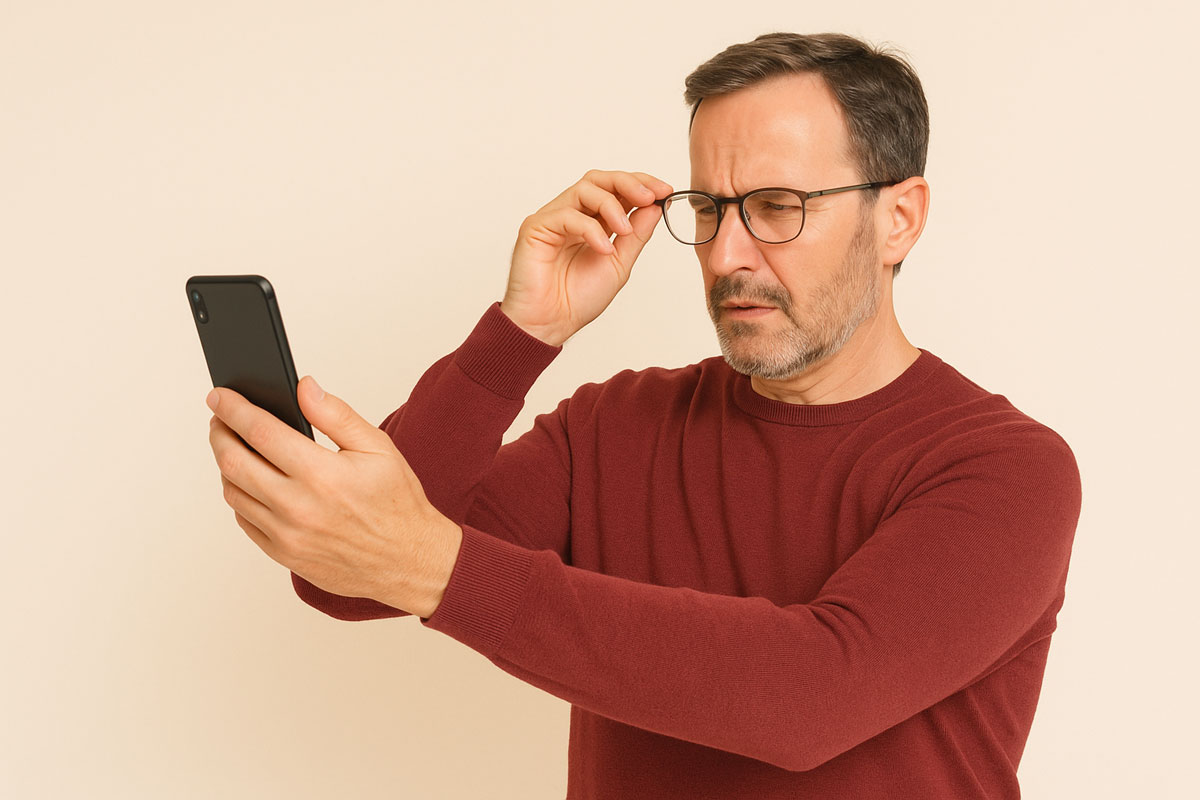 uomo che soffre di prebiopia